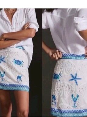 NWT Maeve by Anthropolgie Eyelet Beaded Ocean Creature Mini Skirt - Size 8